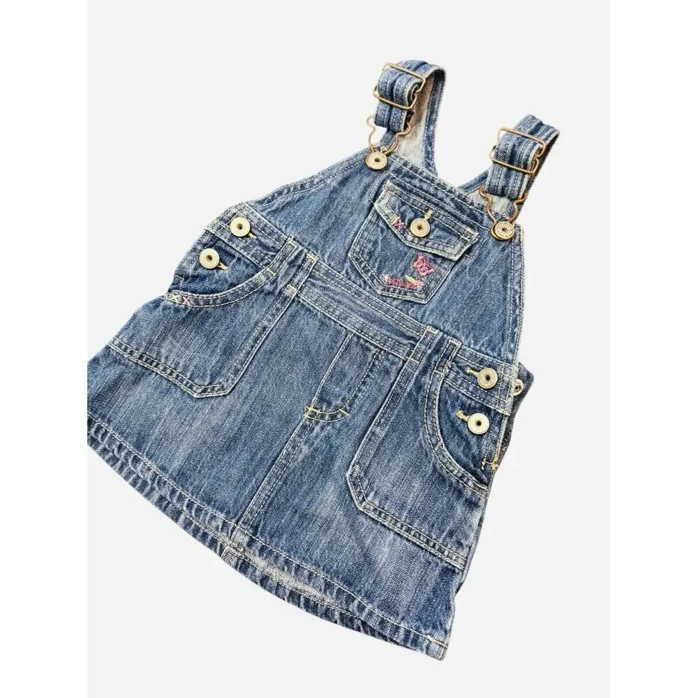 EUC Oshkosh Vintage Denim Dress Size 12 Months Butterflies